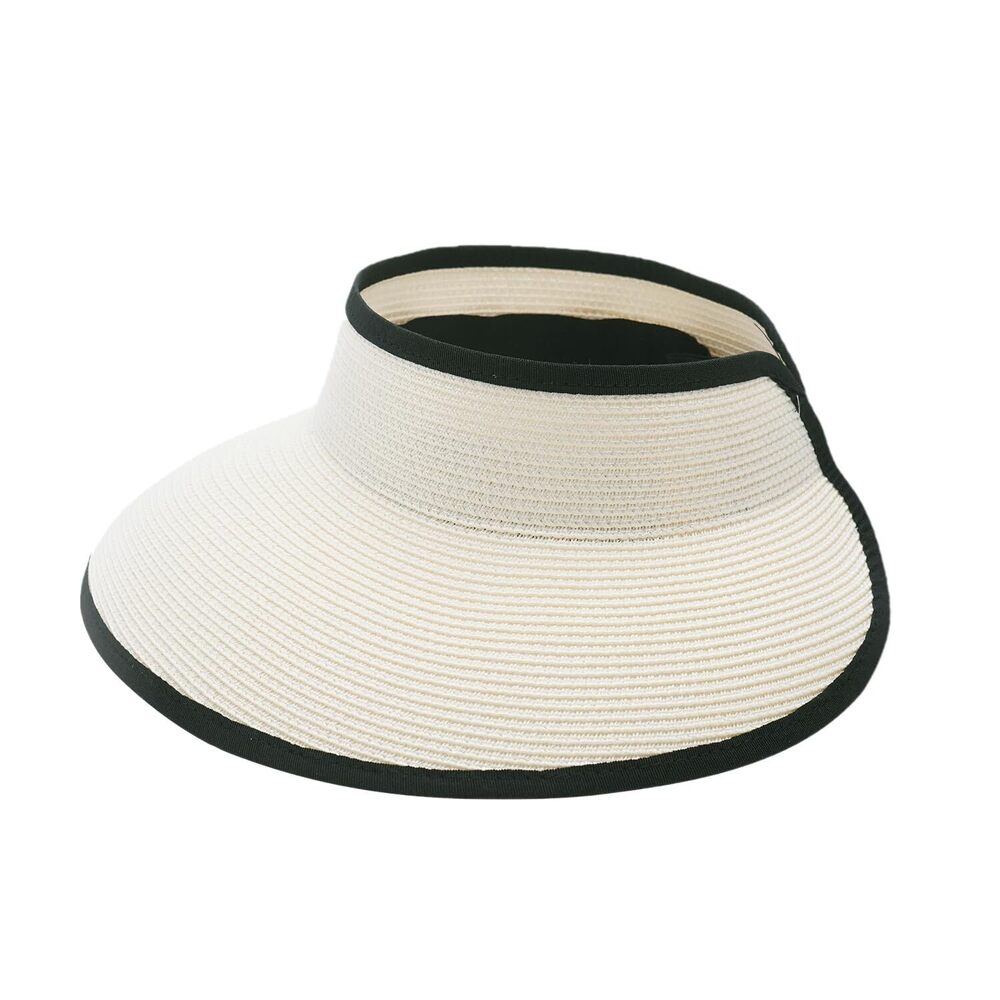 3336 Sun Visor Hats, Packable Wide Brim Ponytail Beach Hat Straw Visor